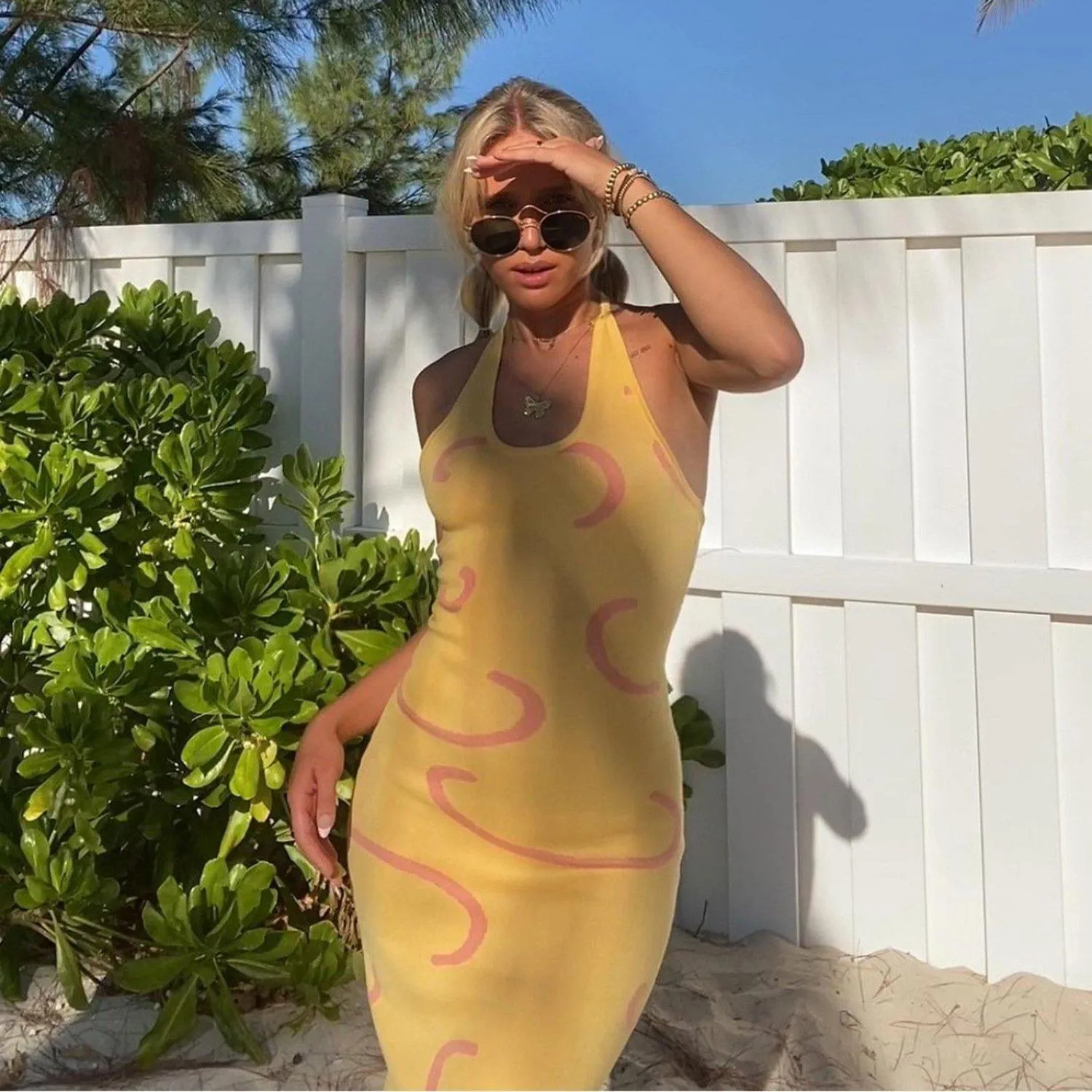 Sexy Knitting Backless Halter Long Dresses
