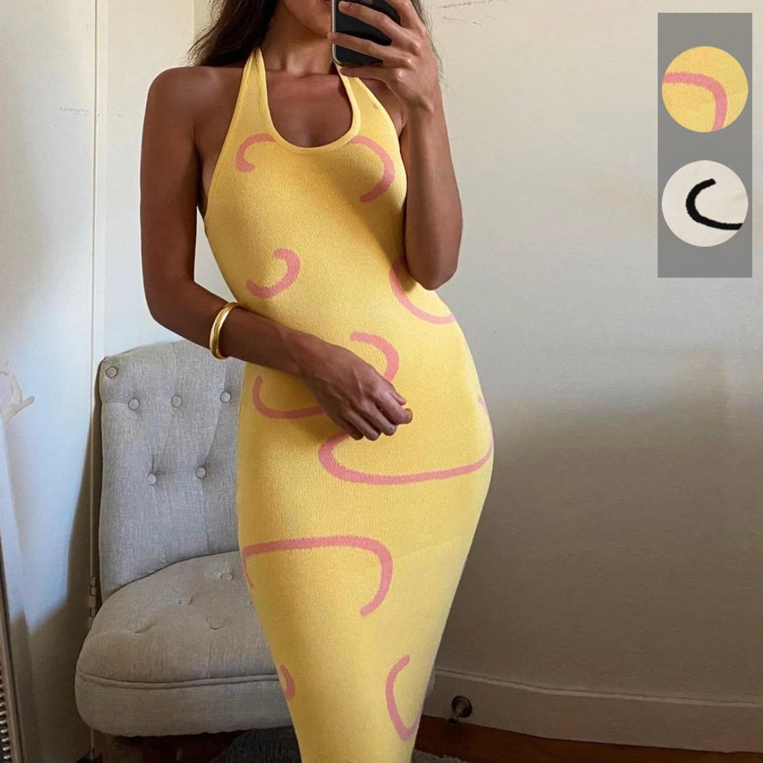 Sexy Knitting Backless Halter Long Dresses