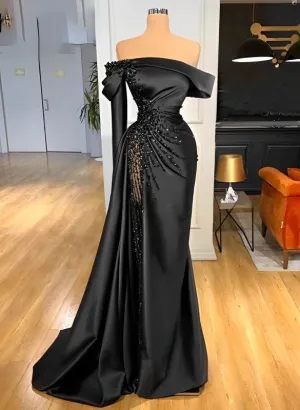 Sheath Off-The-Shoulder Long Sleeves Satin/Sequined Wedding Dresses