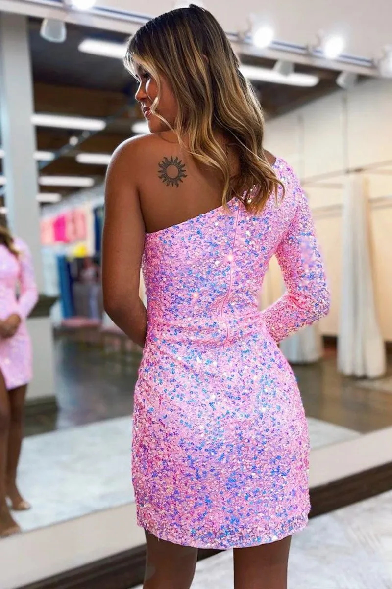 Sheath One Shoulder Homecoming Dresses with Slit