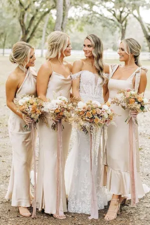 Sheath Satin Long Mismatch Bridesmaid Dresses