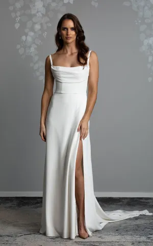 Sheath Scoop Neckline Spaghetti Jersey Sexy Wedding Dress With Open Back And Court Train-716711