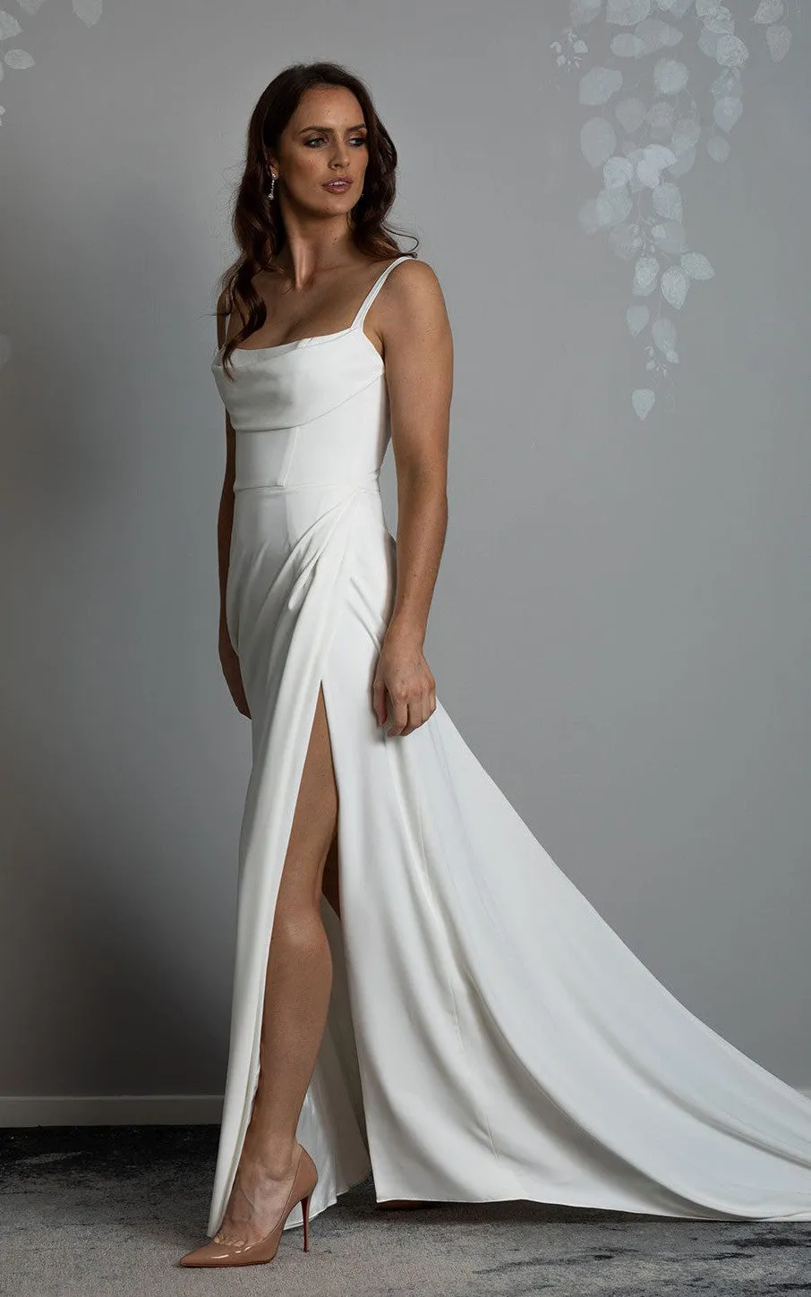 Sheath Scoop Neckline Spaghetti Jersey Sexy Wedding Dress With Open Back And Court Train-716711