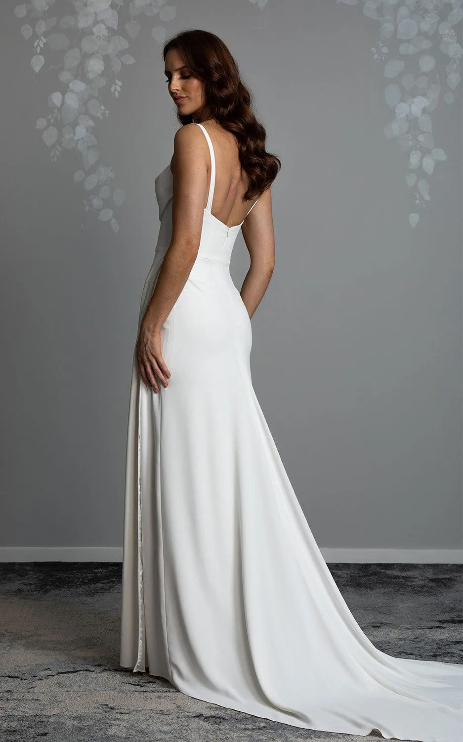 Sheath Scoop Neckline Spaghetti Jersey Sexy Wedding Dress With Open Back And Court Train-716711