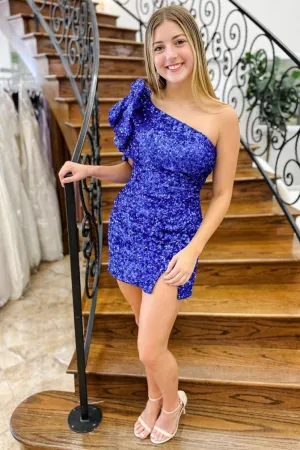 Sheath Sequin One-Shoulder Short Homecoming Dresses