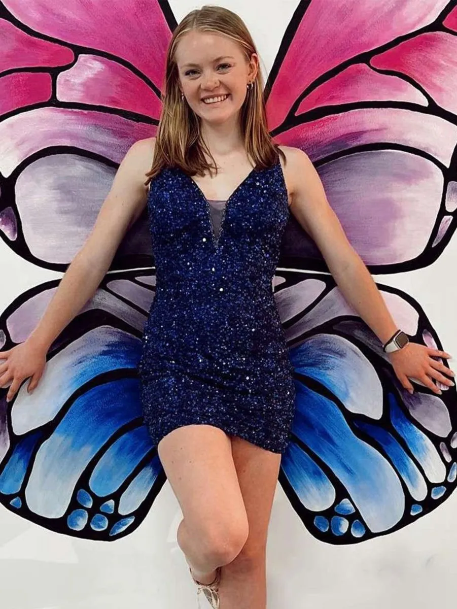Sheath Sequins V Neck Homecoming Dresses