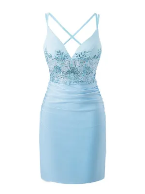 Sheath Short V Neck Jersey Homecoming Dresses