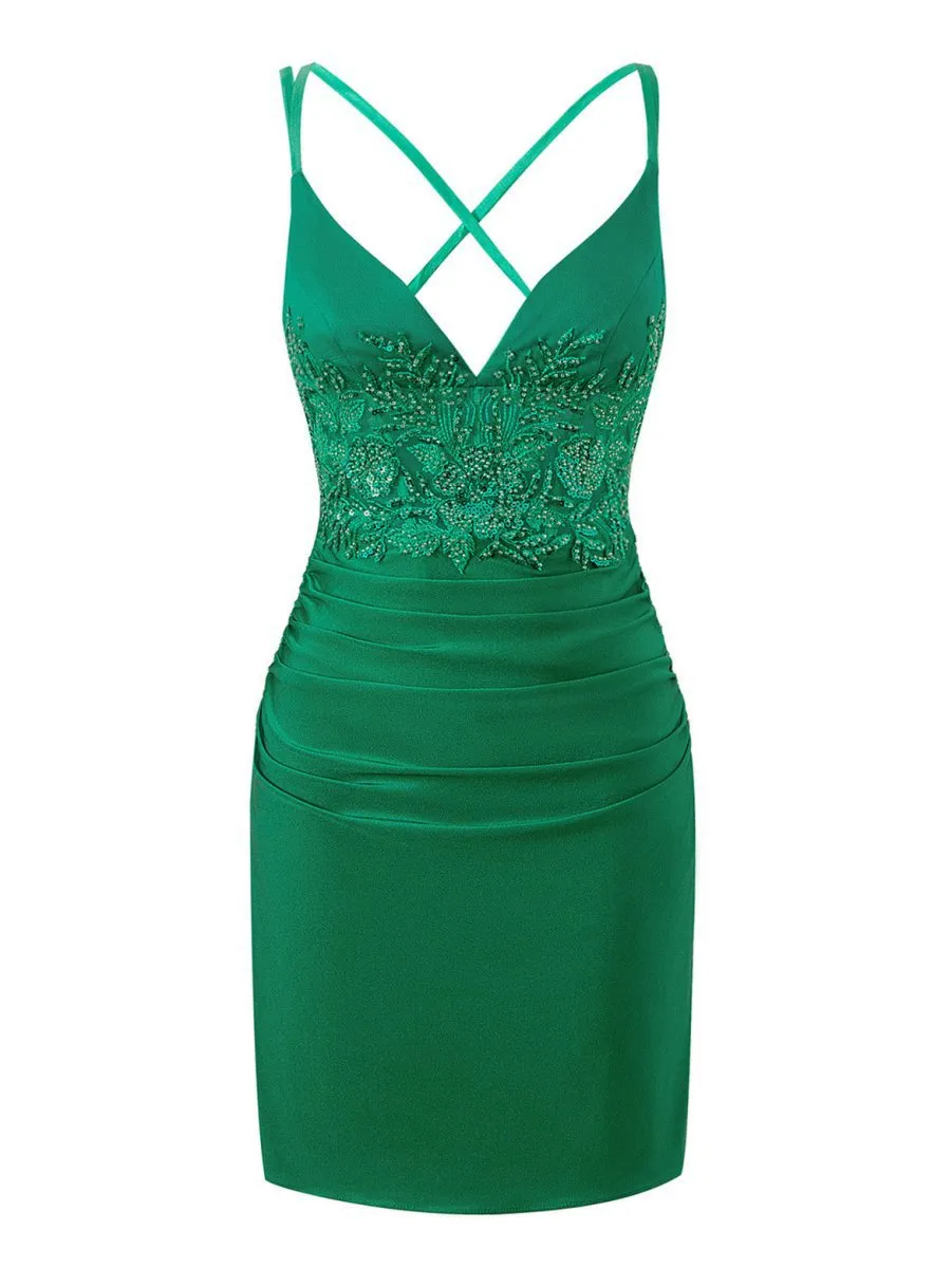 Sheath Short V Neck Jersey Homecoming Dresses