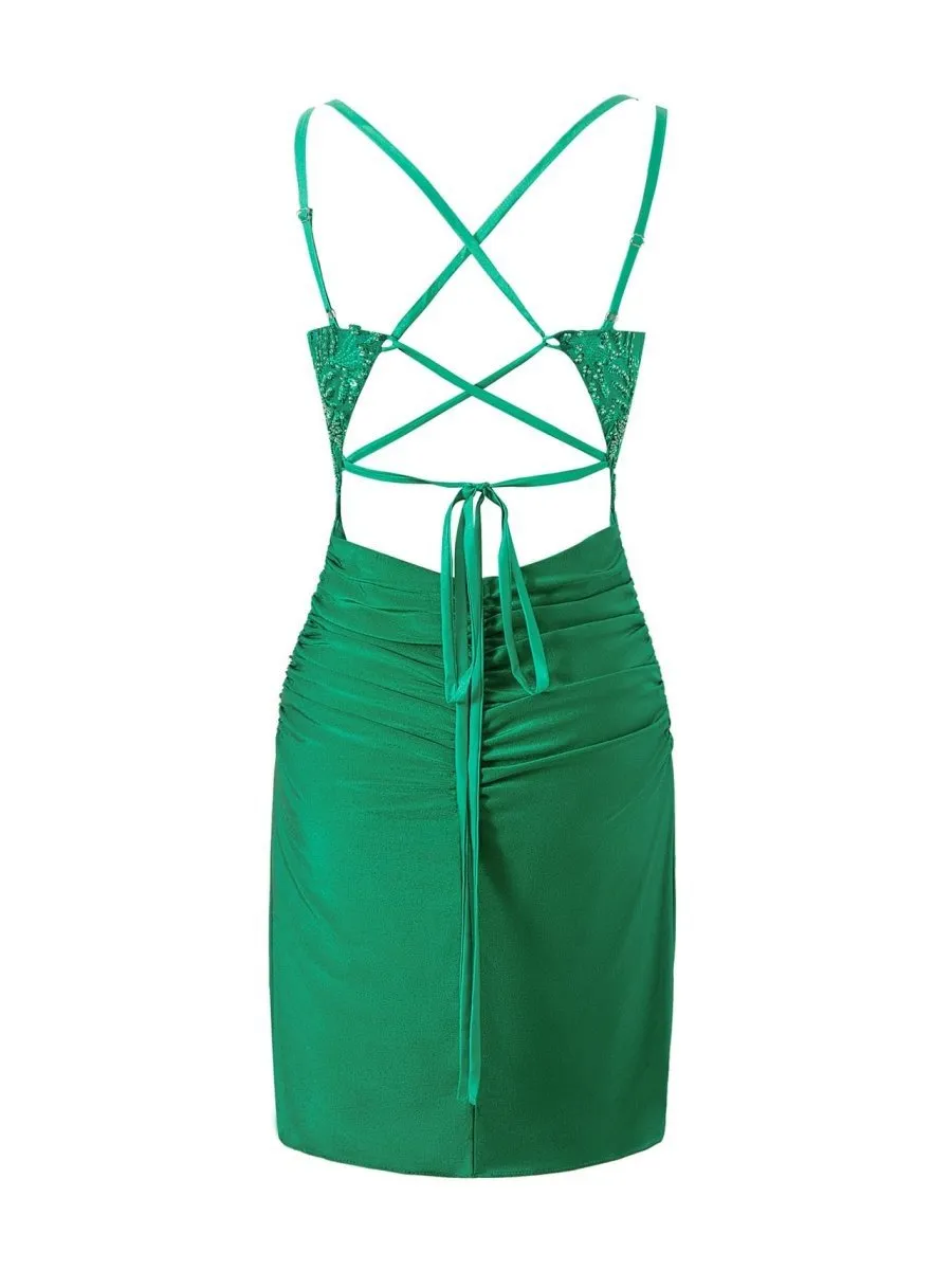 Sheath Short V Neck Jersey Homecoming Dresses