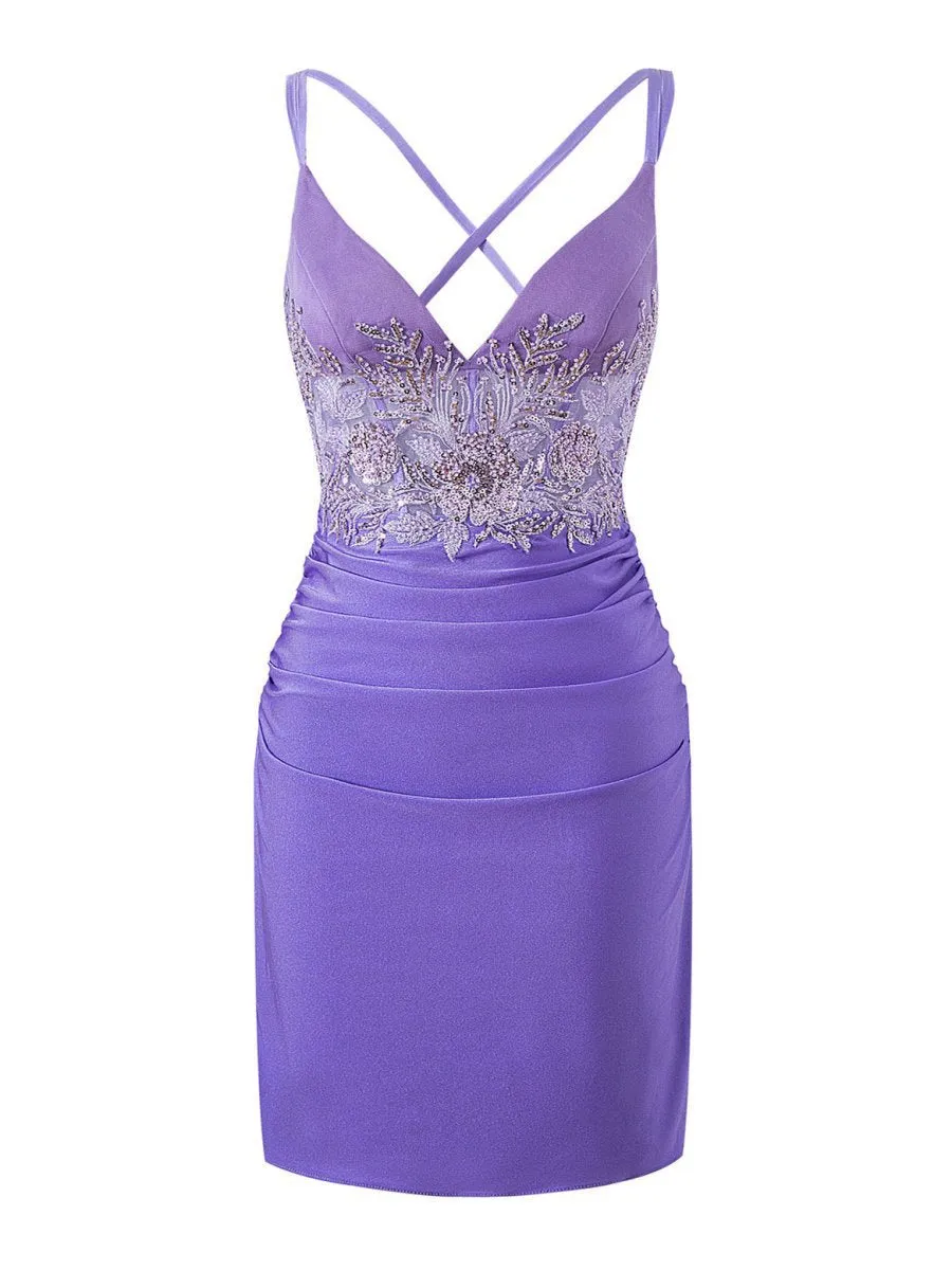 Sheath Short V Neck Jersey Homecoming Dresses