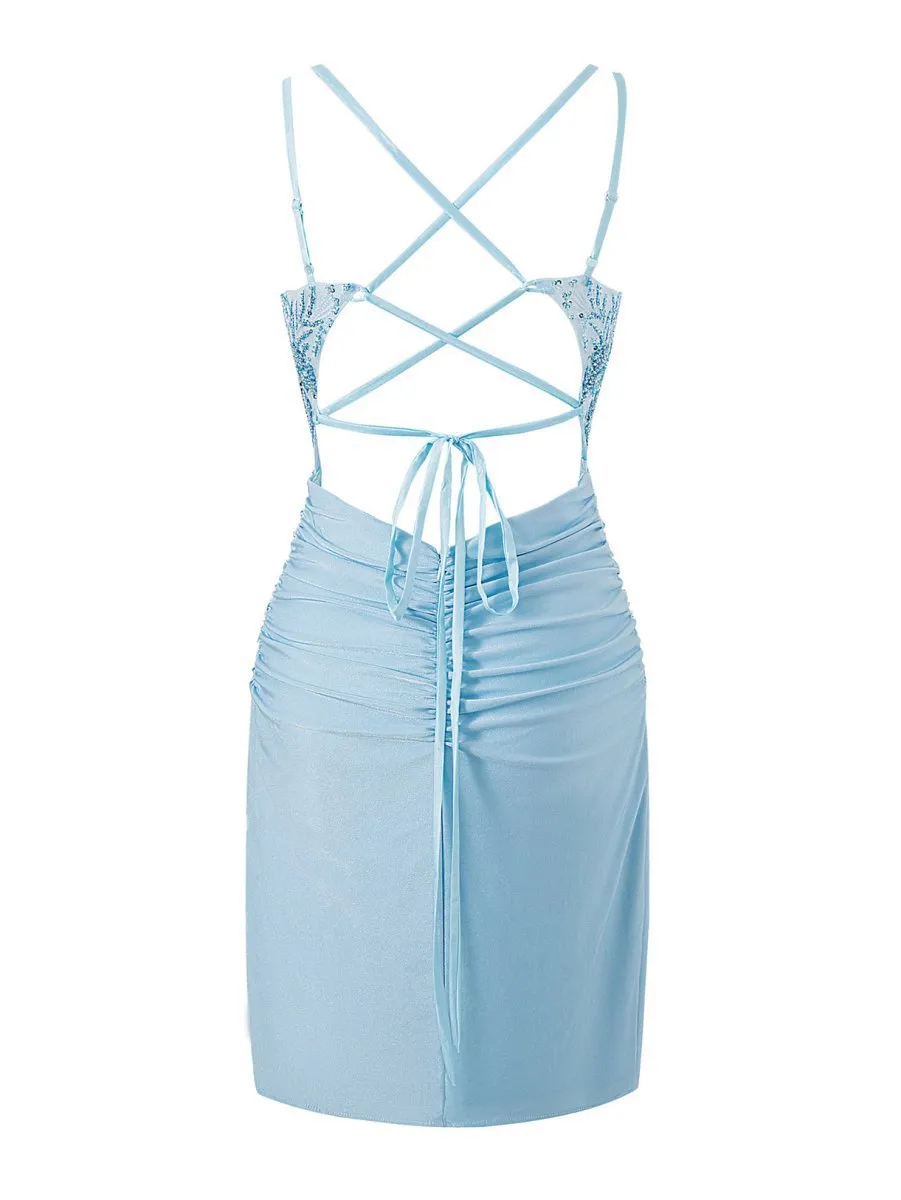 Sheath Short V Neck Jersey Homecoming Dresses