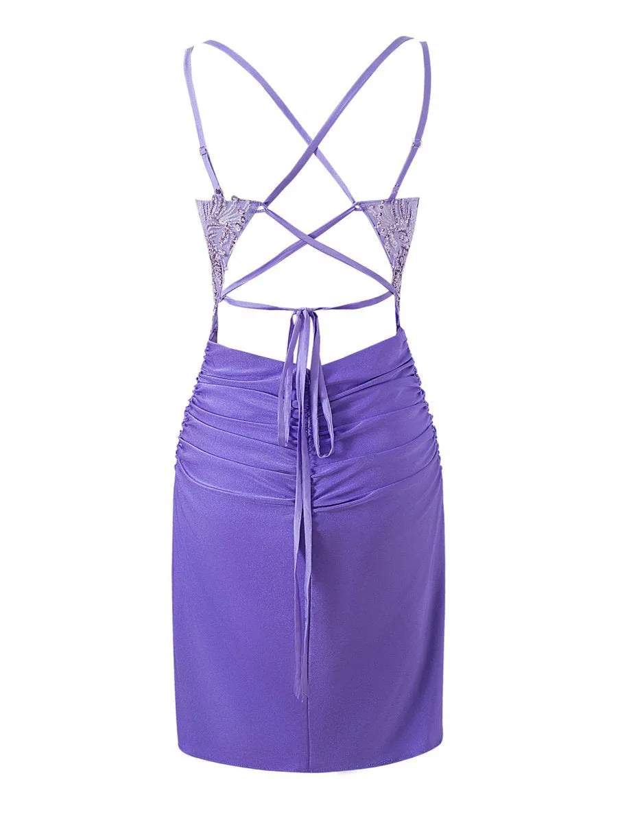 Sheath Short V Neck Jersey Homecoming Dresses