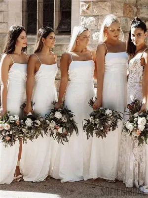 Sheath Spaghetti Straps Backless Simple Bridesmaid Dresses, BD1070