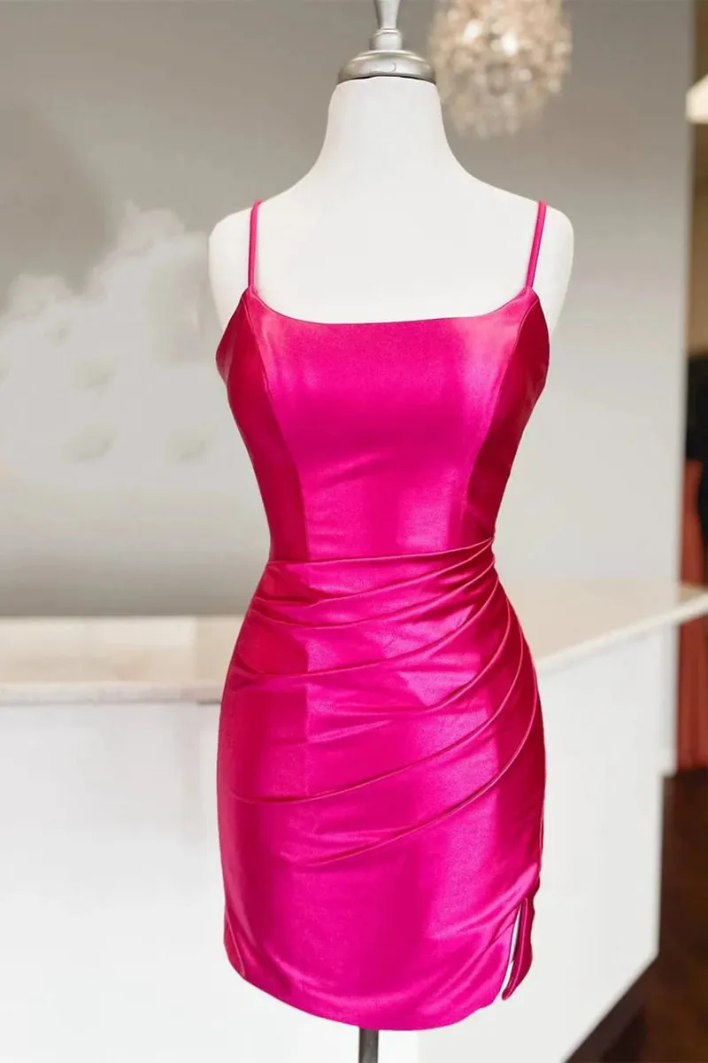 Sheath Spaghetti Straps Corset Back Short Homecoming Dresses