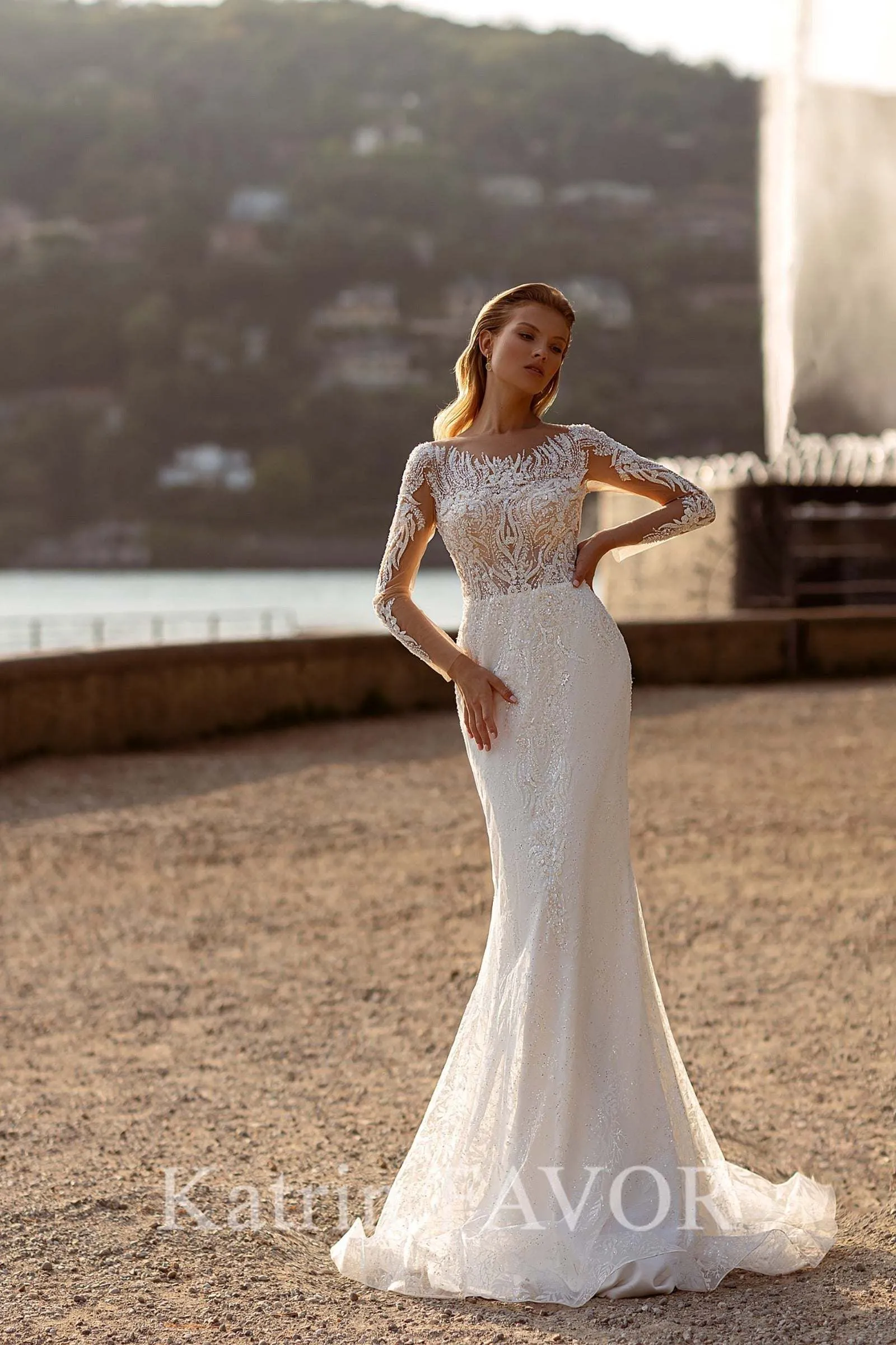 Sheath wedding dress Long sleeve bridal dress