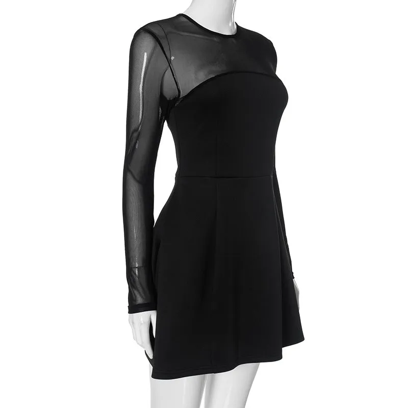 Sheer Sleeve Fit and Flair Mini Dress