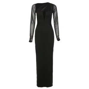 Sheer Sleeve Slash cut Out Maxi Dress