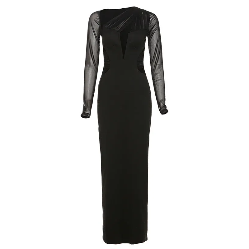Sheer Sleeve Slash cut Out Maxi Dress