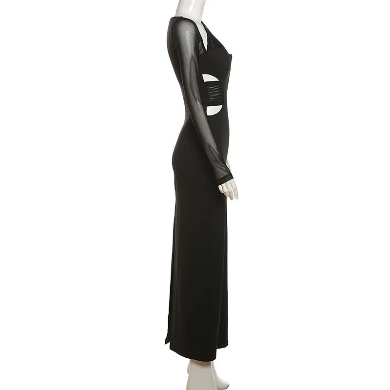 Sheer Sleeve Slash cut Out Maxi Dress