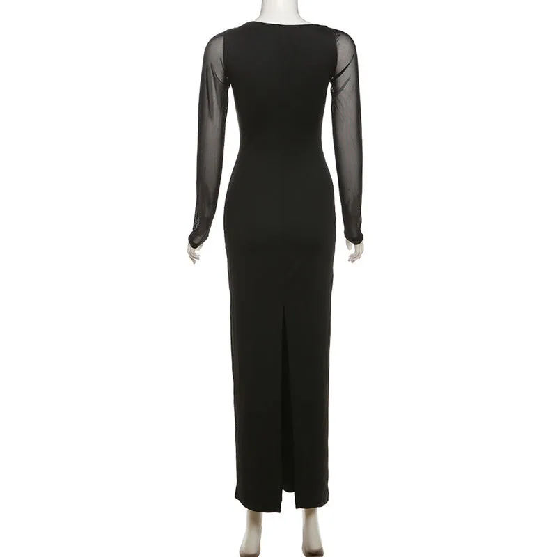 Sheer Sleeve Slash cut Out Maxi Dress