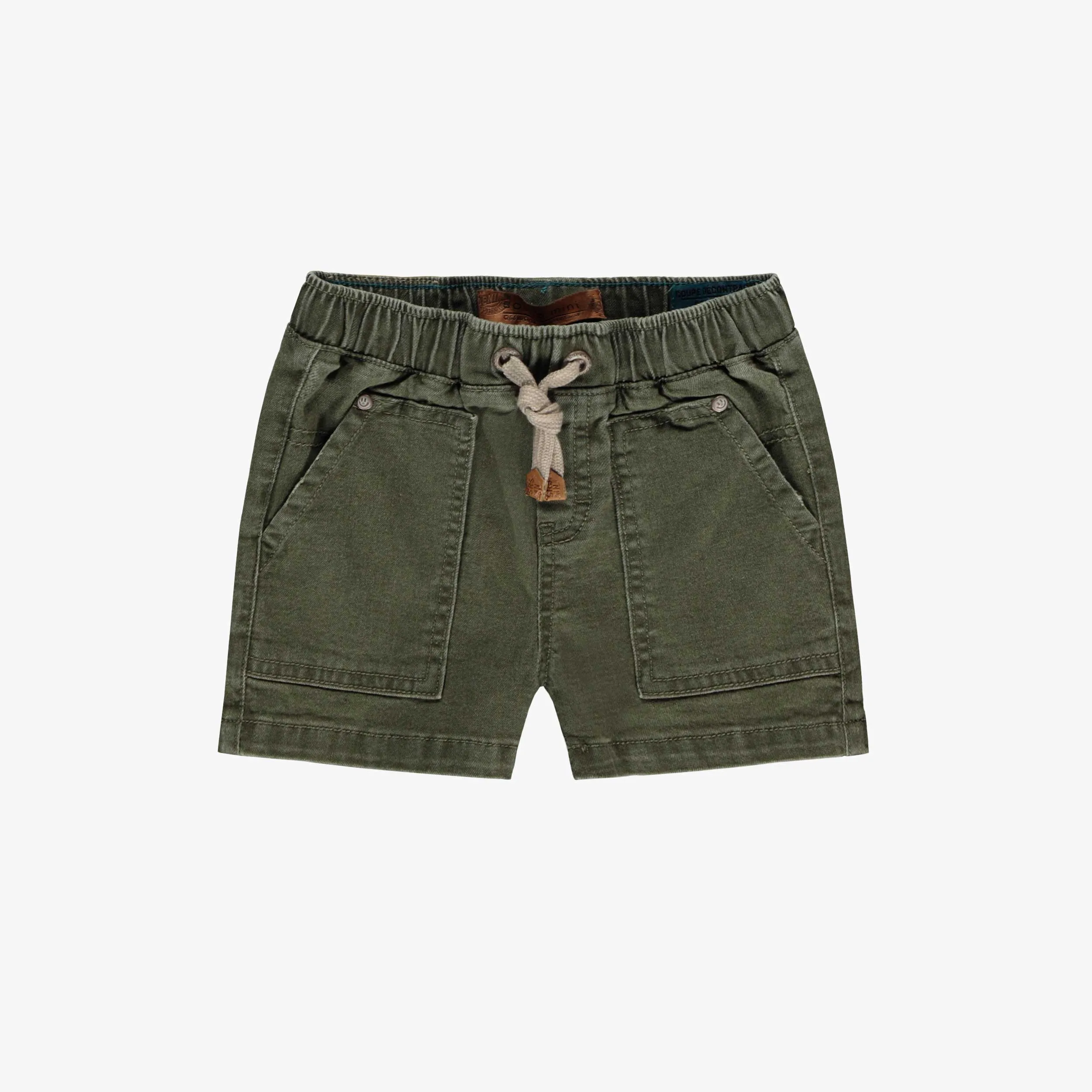 Short de denim vert à taille élastique, bébé || Green denim shorts with elastic waistband, baby