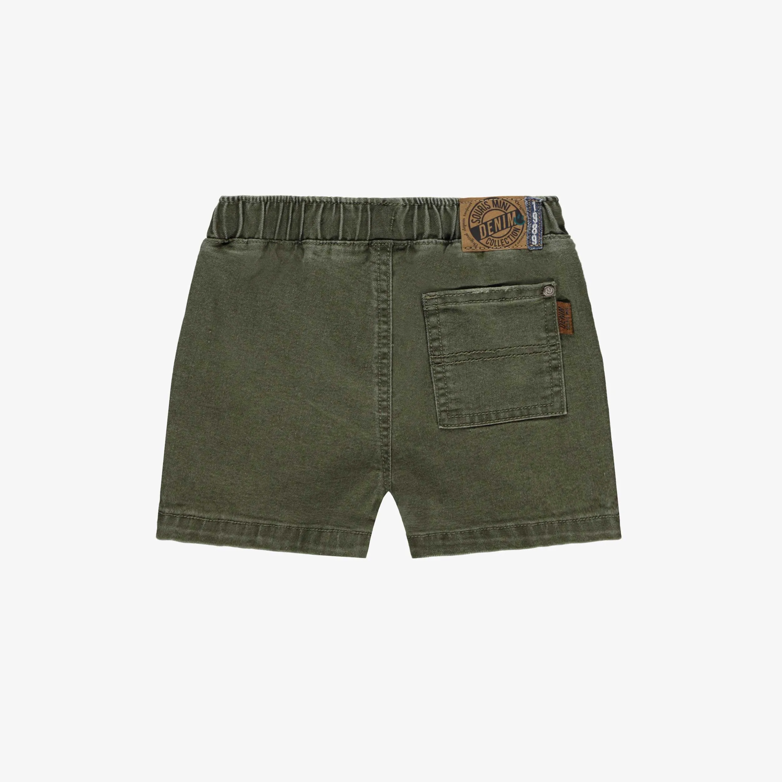 Short de denim vert à taille élastique, bébé || Green denim shorts with elastic waistband, baby