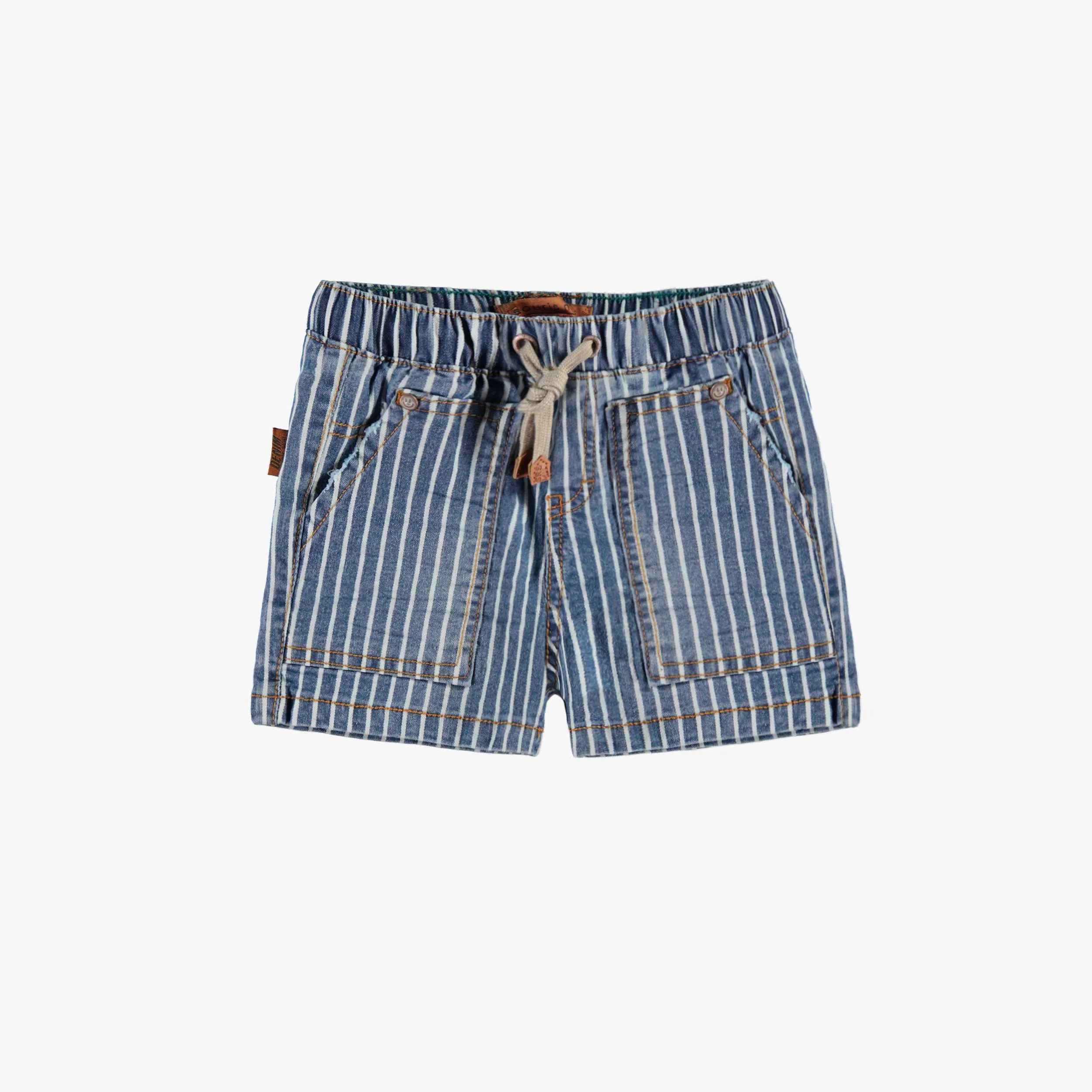 Short en denim bleu à rayures, bébé || Striped blue denim shorts, baby