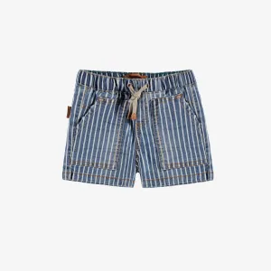 Short en denim bleu à rayures, bébé || Striped blue denim shorts, baby