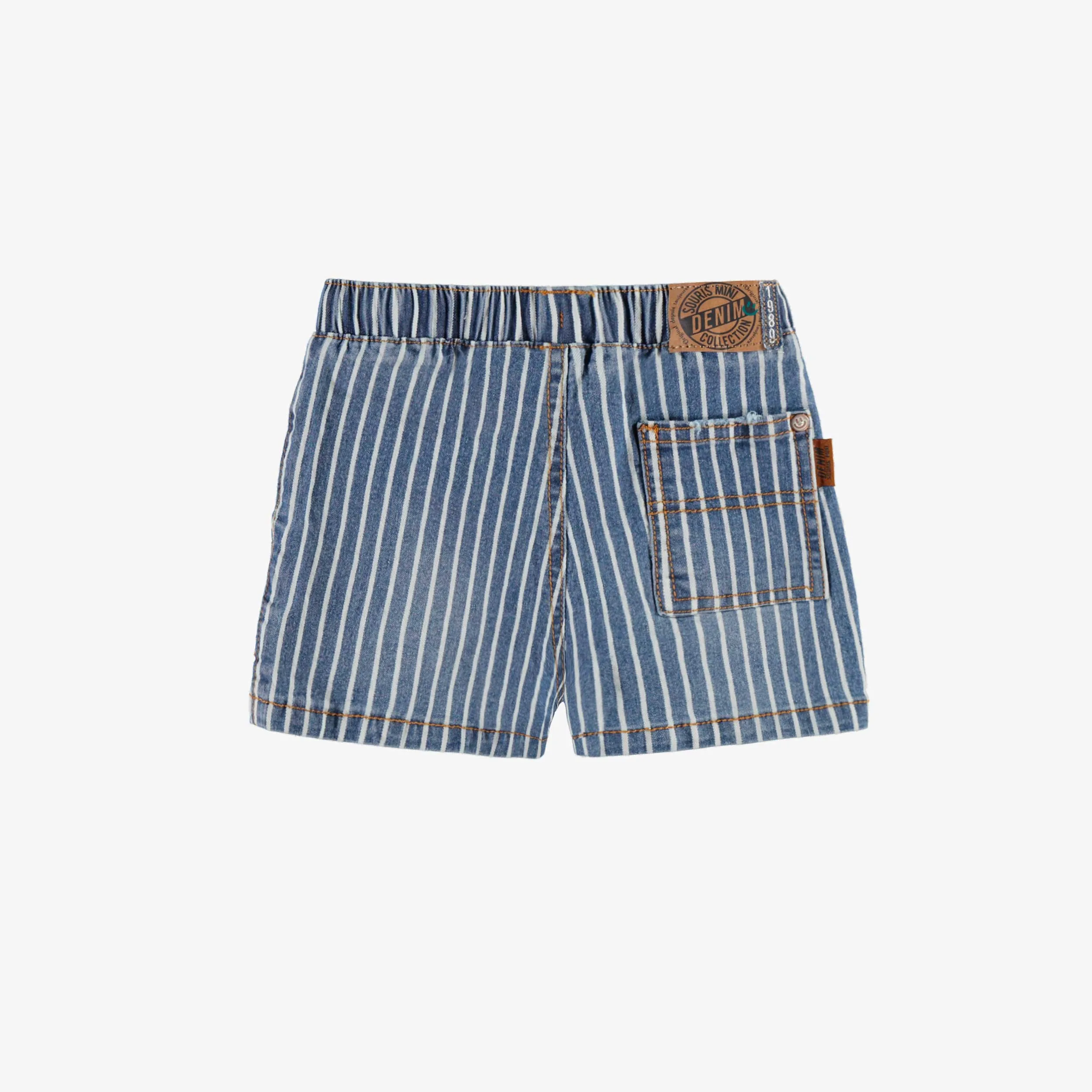 Short en denim bleu à rayures, bébé || Striped blue denim shorts, baby
