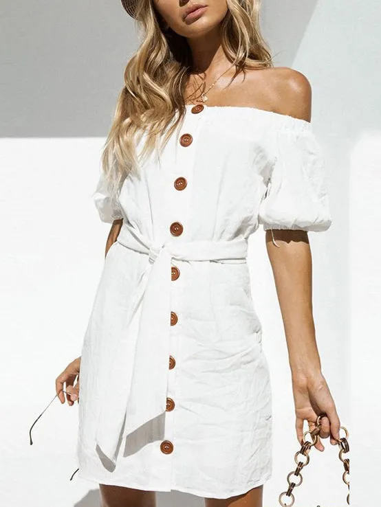 Short-sleeve One-shoulder Lace-up Dress