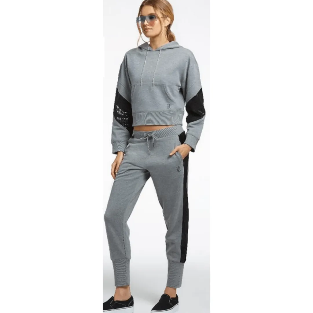 Side Bling Fleece Jogger in light grey