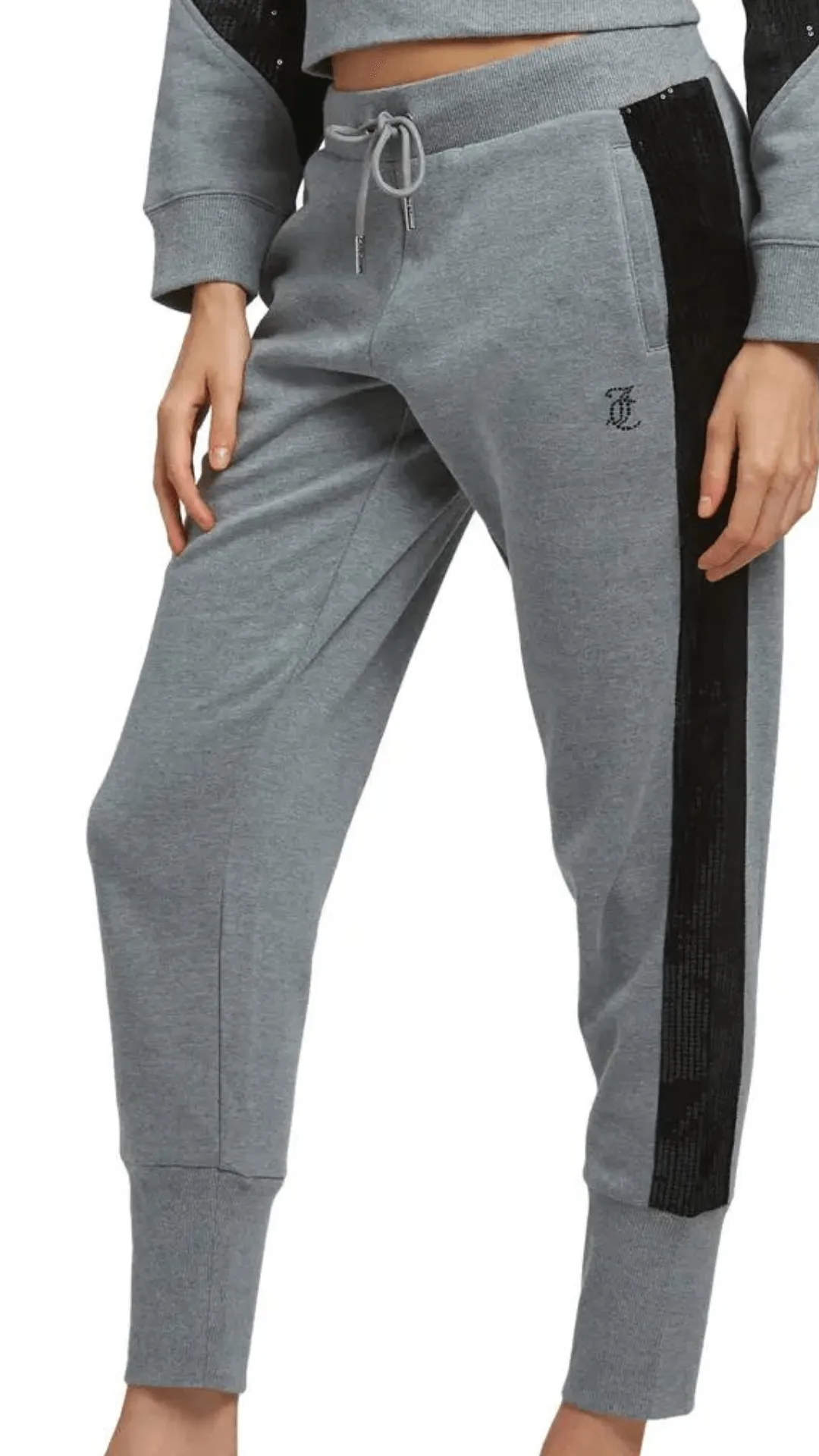 Side Bling Fleece Jogger in light grey