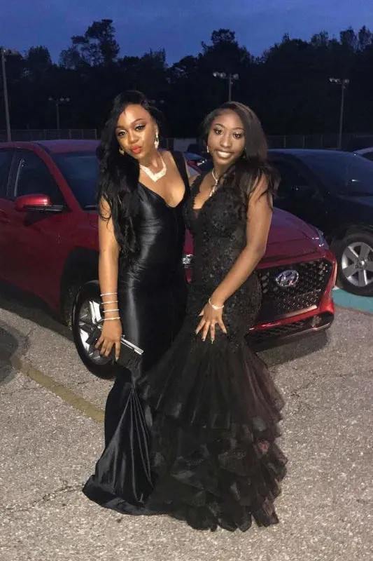 Simple Black Long Sleeves Long Mermaid Prom Dresses