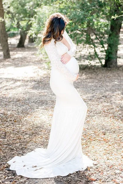 Simple Empire Long Sleeve Maternity Wedding Dress With Sweep Train-715507