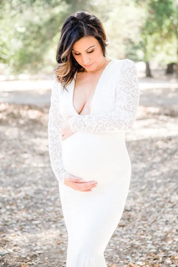 Simple Empire Long Sleeve Maternity Wedding Dress With Sweep Train-715507