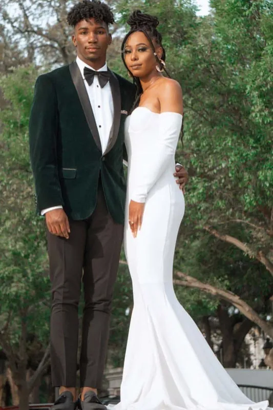 Simple Long SLeeves Sweetheart Mermaid Prom Dresse with Train
