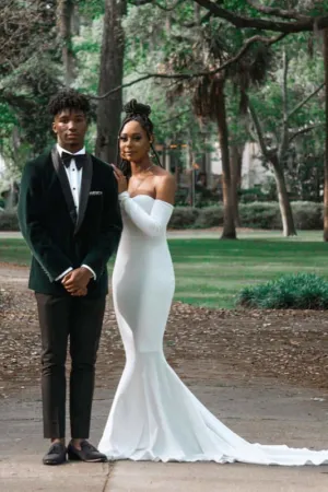 Simple Long SLeeves Sweetheart Mermaid Prom Dresse with Train