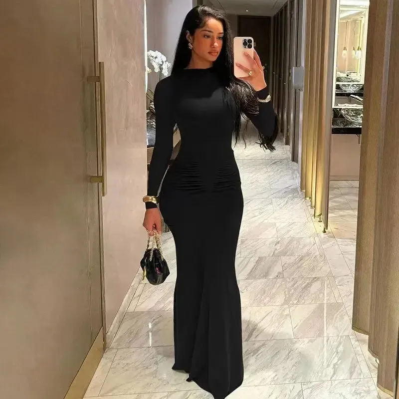 Simple O-Neck Sheath Ruched Dress