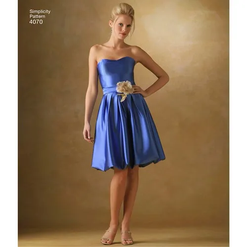 Simplicity 4070 Womens Full Skirt Dress Strapless or Sleeveless Prom Formal Out Of Print Sewing Pattern Sizes 6 - 14 UNCUT Factory Folded