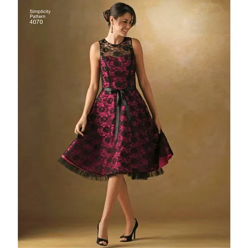 Simplicity 4070 Womens Full Skirt Dress Strapless or Sleeveless Prom Formal Out Of Print Sewing Pattern Sizes 6 - 14 UNCUT Factory Folded