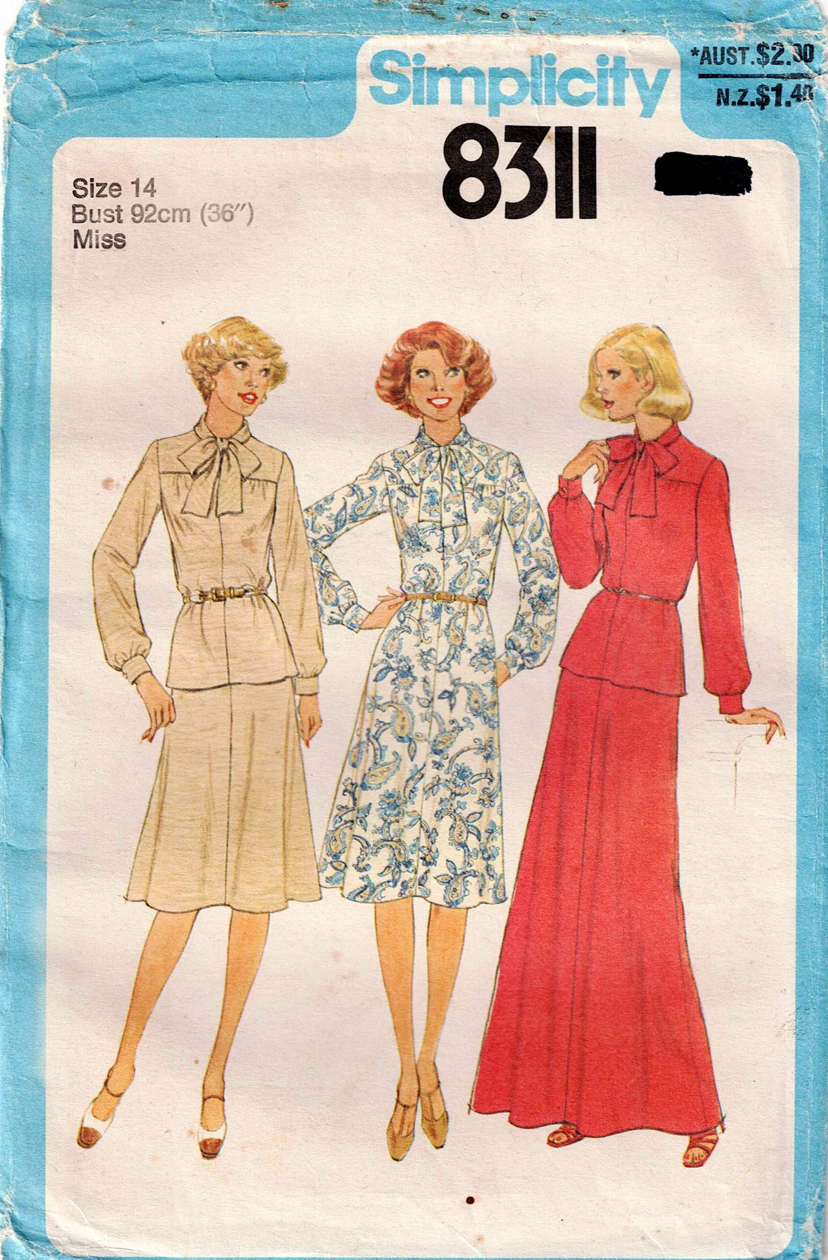 Simplicity 8311 Womens Yoked Dress Top & Skirts 1970s Vintage Sewing Pattern Size 14 Bust 36 inches UNCUT Factory Folded