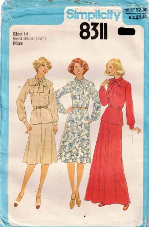 Simplicity 8311 Womens Yoked Dress Top & Skirts 1970s Vintage Sewing Pattern Size 14 Bust 36 inches UNCUT Factory Folded