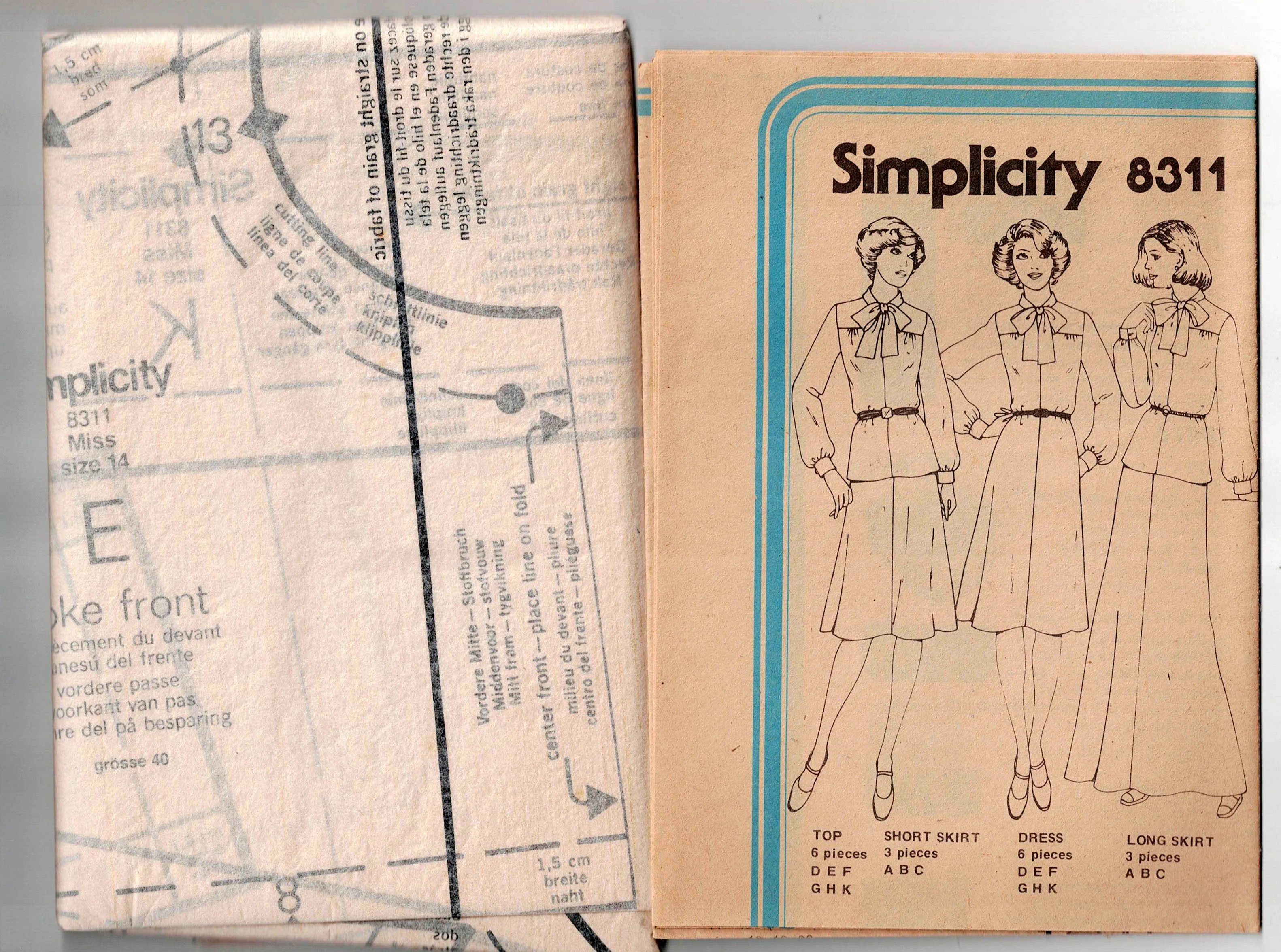Simplicity 8311 Womens Yoked Dress Top & Skirts 1970s Vintage Sewing Pattern Size 14 Bust 36 inches UNCUT Factory Folded