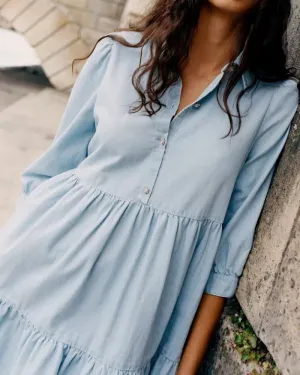Single-breasted Pile Collar Denim Mini Dresses