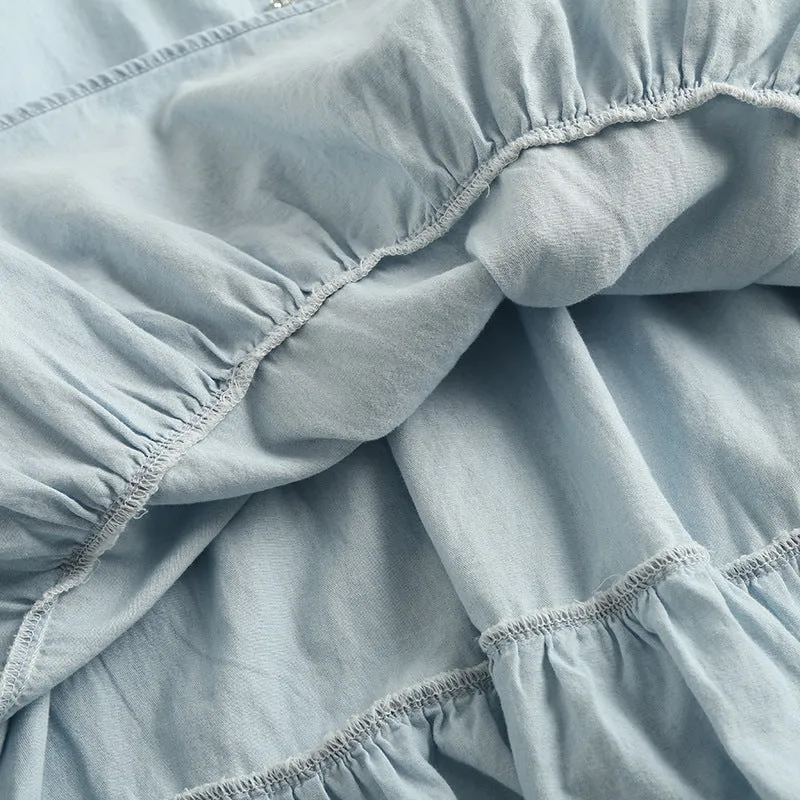 Single-breasted Pile Collar Denim Mini Dresses