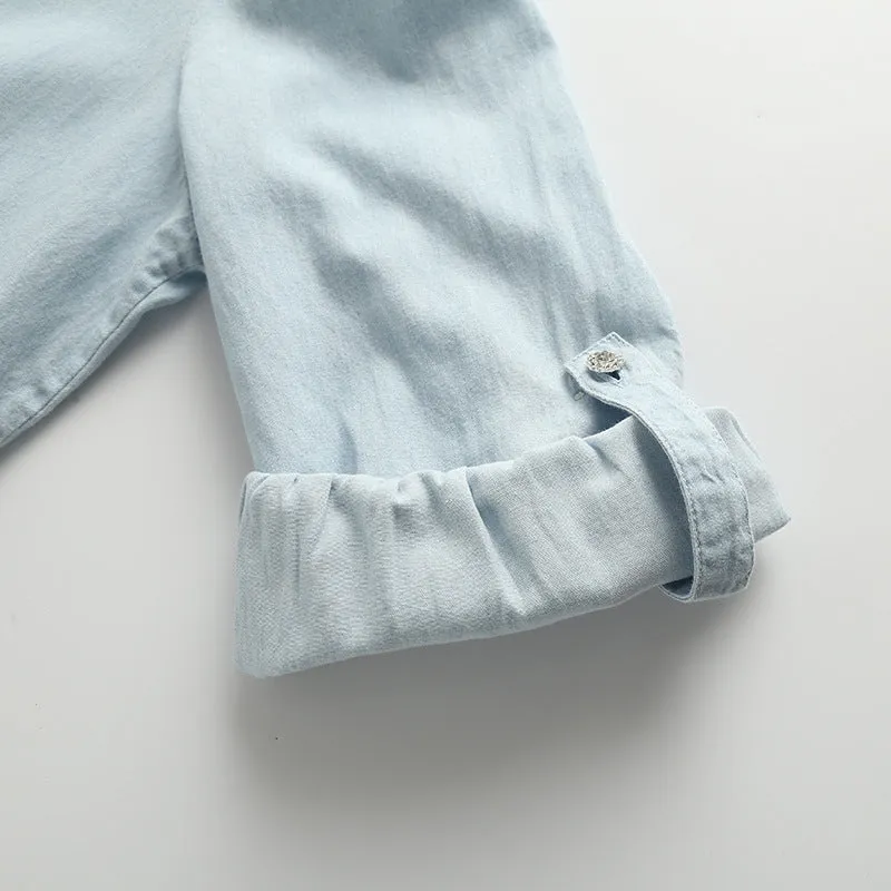Single-breasted Pile Collar Denim Mini Dresses