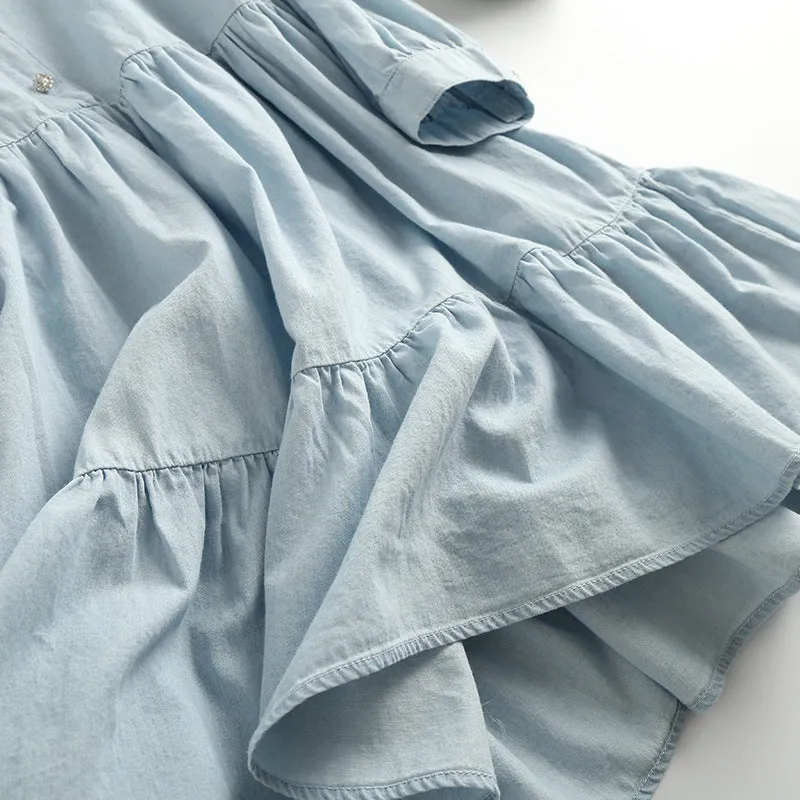 Single-breasted Pile Collar Denim Mini Dresses