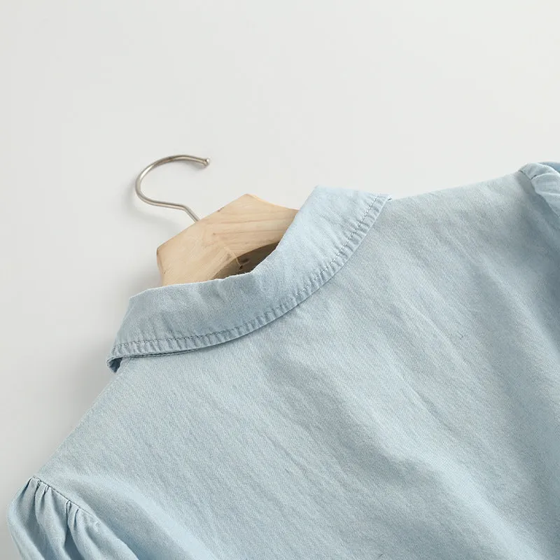 Single-breasted Pile Collar Denim Mini Dresses