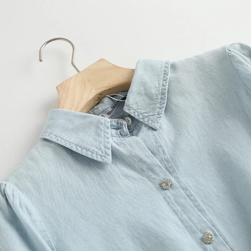 Single-breasted Pile Collar Denim Mini Dresses