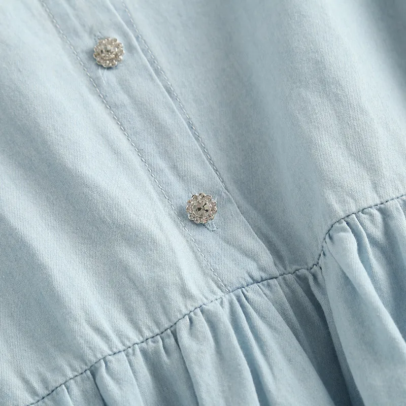 Single-breasted Pile Collar Denim Mini Dresses